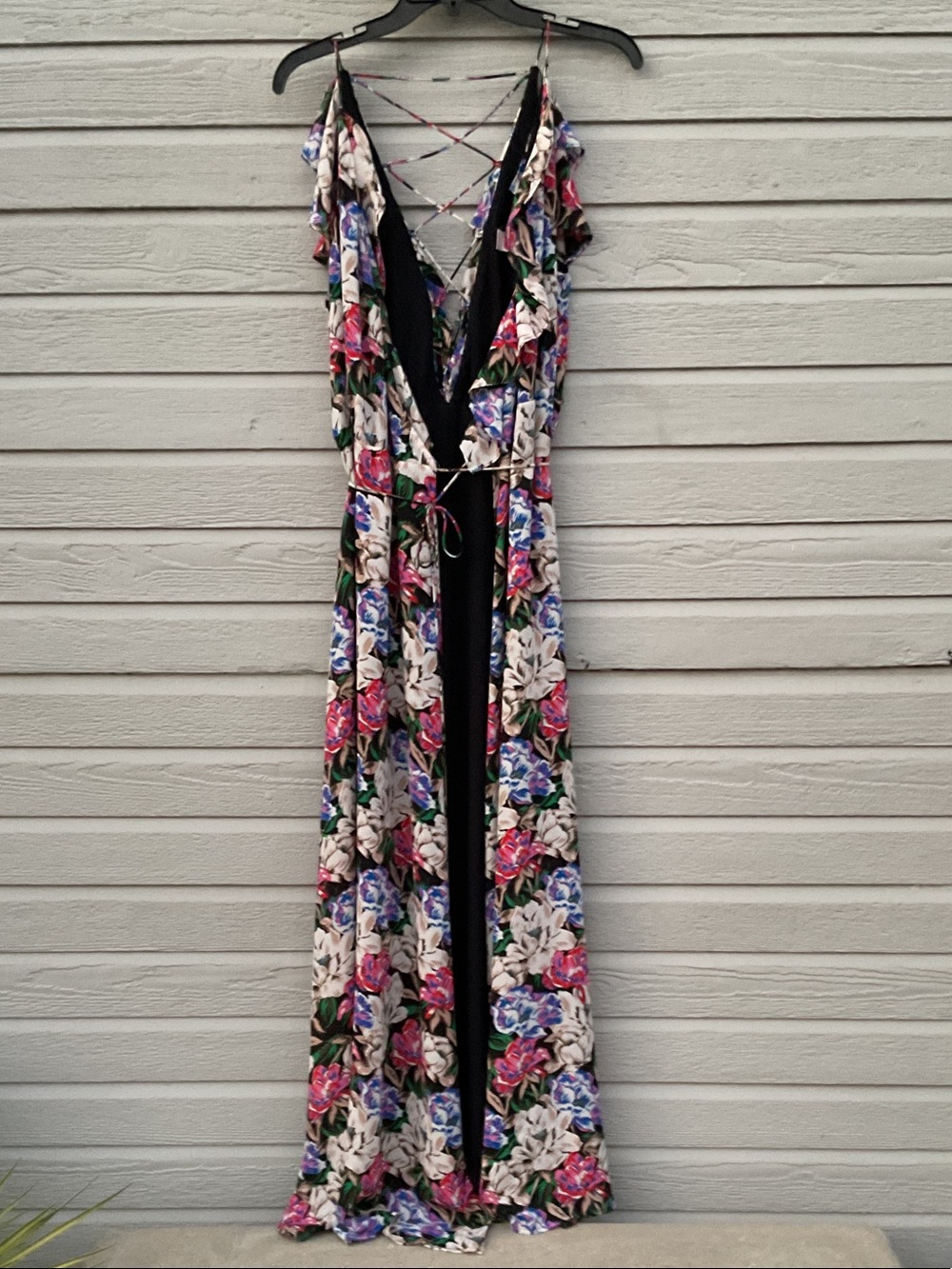 Wayf Black Floral Maxi Dress with Multicolor Bloom
